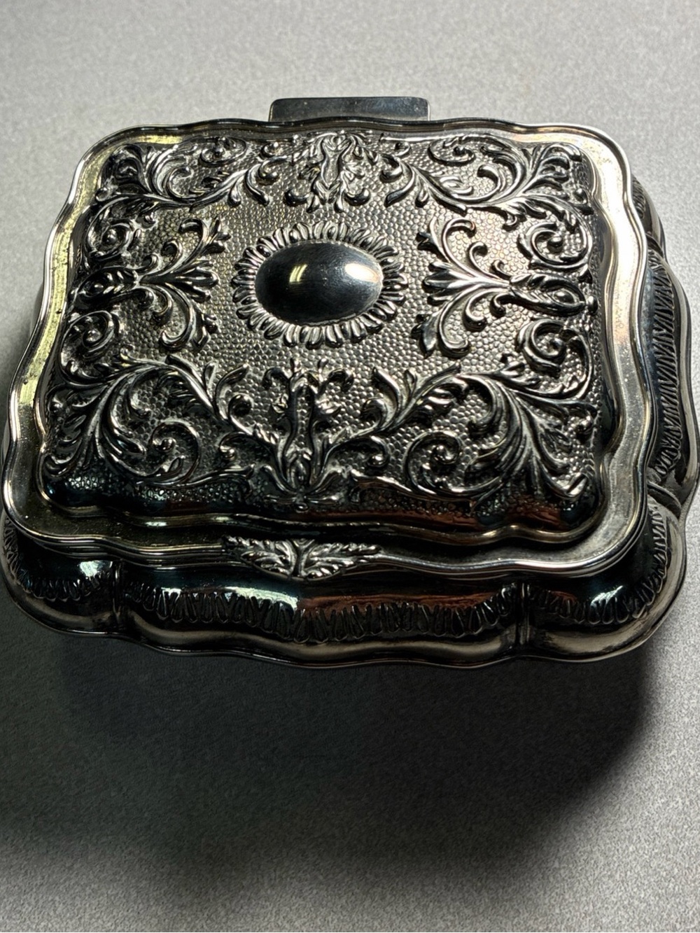 Ornate Silver-Tone Embossed Compact Case - Men Accessories